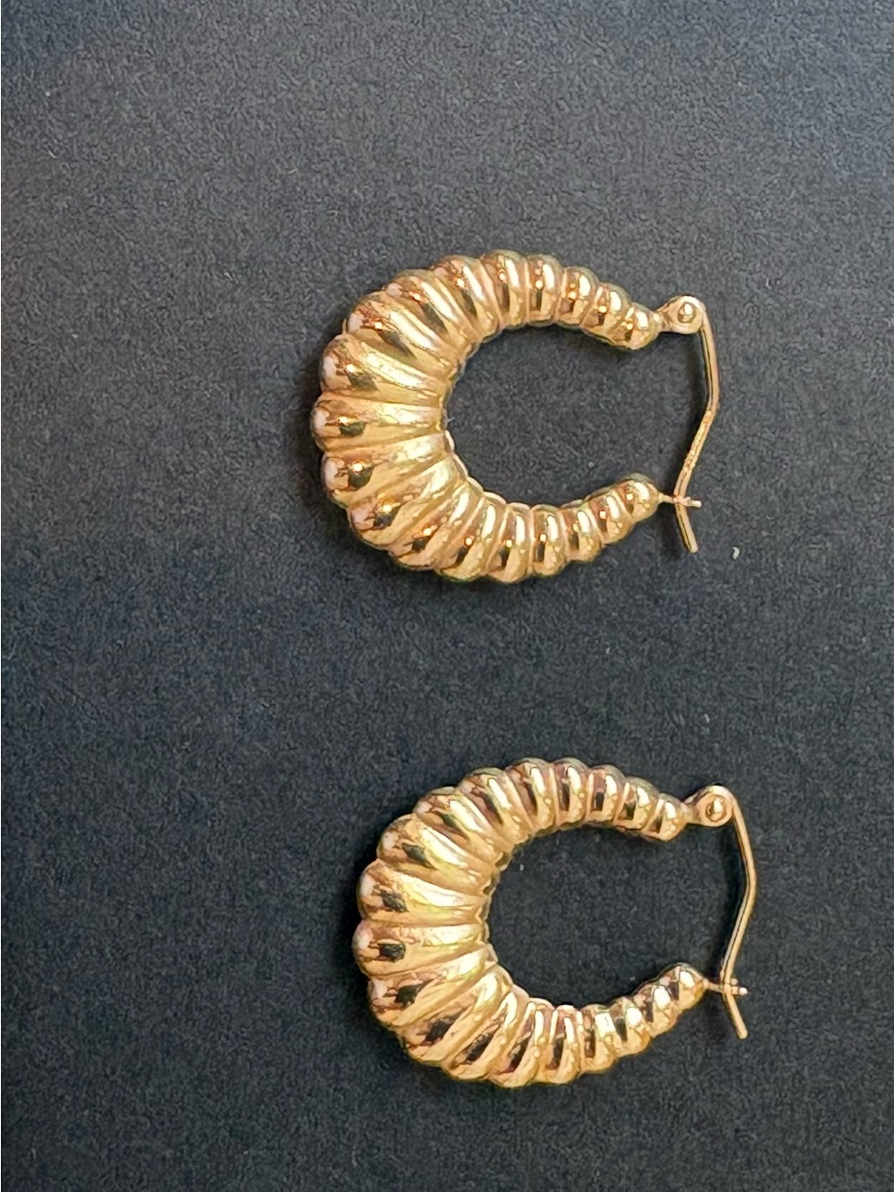 14K Solid Gold Textured Ribbed Hoop Earrings for Women- 20mm inside diameter